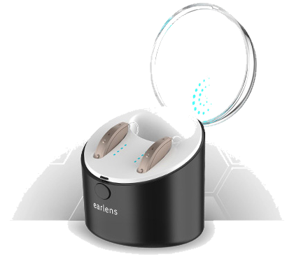 EarLens charging case with two processors docked