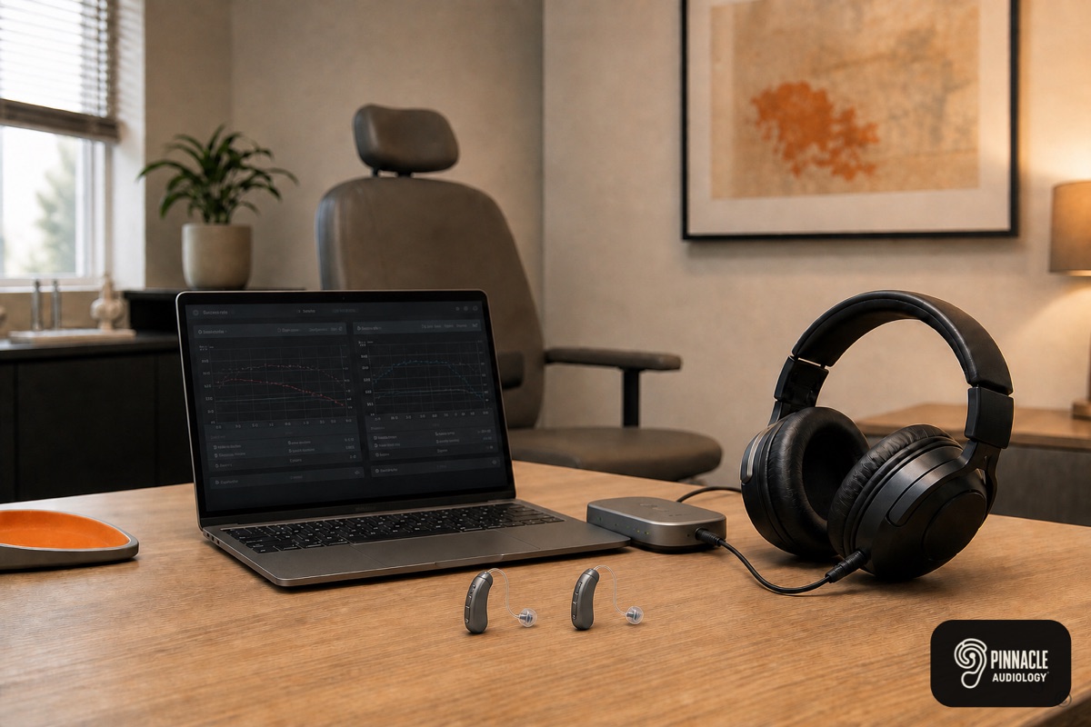 Modern audiology equipment used to verify hearing aid performance
