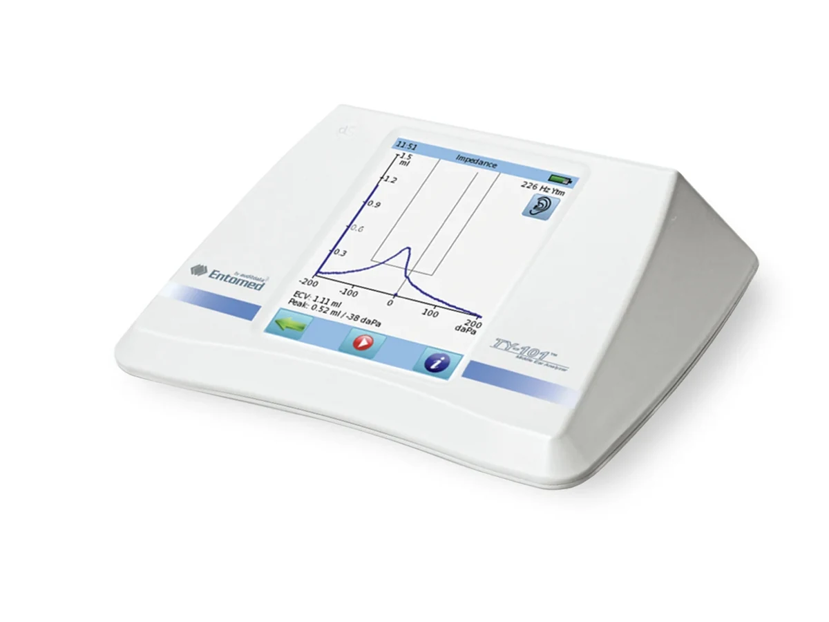 Entomed TY-101 tympanometer displaying a tympanogram
