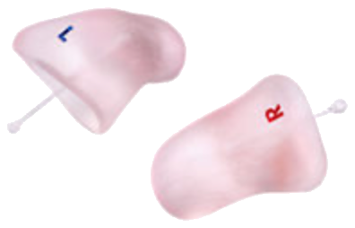 Soft pink custom sleep plugs marked left and right