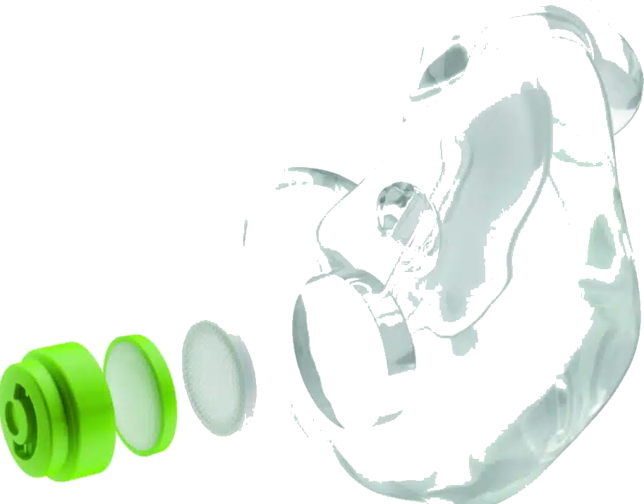Phonak Serenity Choice clear custom earplugs with green impulse filter for shooting and hunting