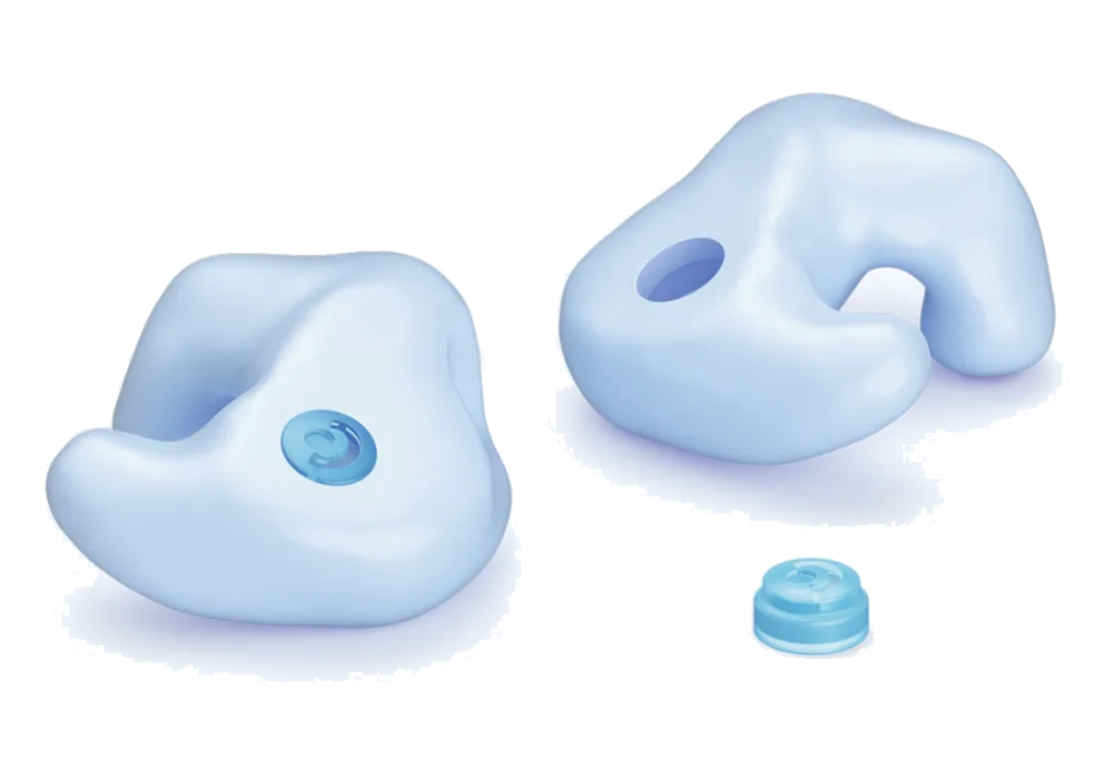 Phonak Serenity Choice soft blue custom swim earplugs with cap
