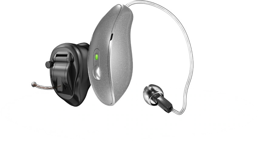 Starkey Omega AI+ RIC and CIC styles shown in an official manufacturer image